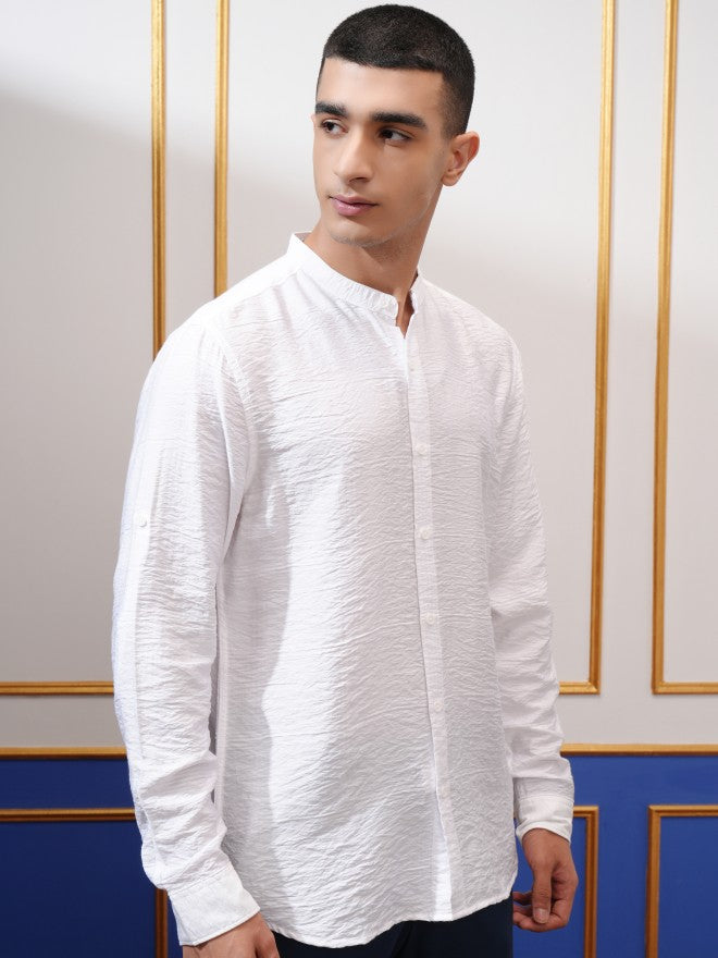 Highlander Men White Textured Regular Fit Casual Shirt - White - Image 6