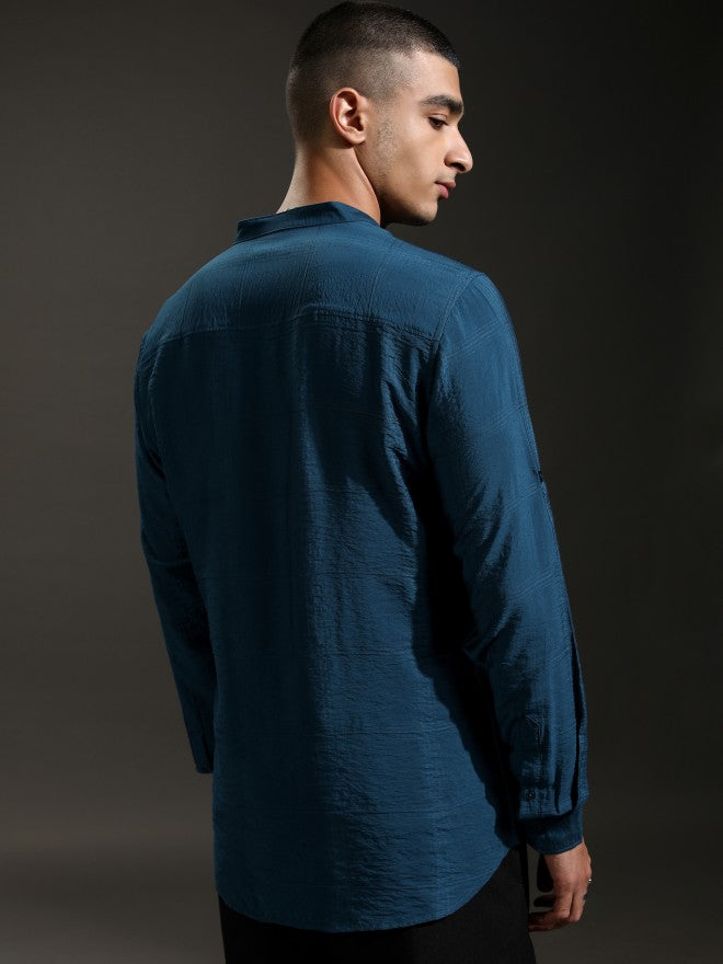 Highlander Men Teal Textured Regular Fit Casual Shirt - Teal - Image 3