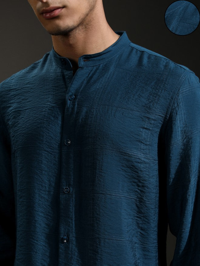 Highlander Men Teal Textured Regular Fit Casual Shirt - Teal - Image 5