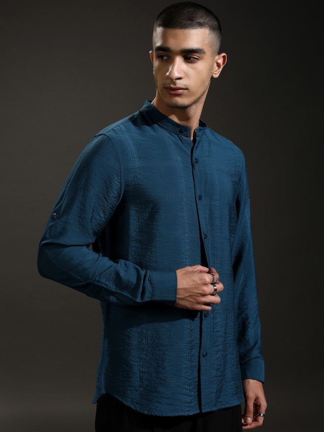 Highlander Men Teal Textured Regular Fit Casual Shirt - Teal - Image 6