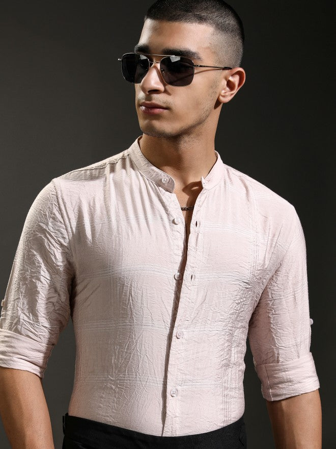 Highlander Men Pink Textured Regular Fit Casual Shirt - Pink - Image 1