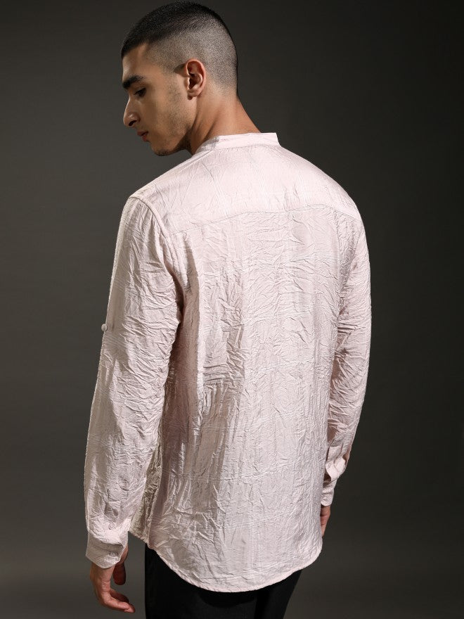 Highlander Men Pink Textured Regular Fit Casual Shirt - Pink - Image 3