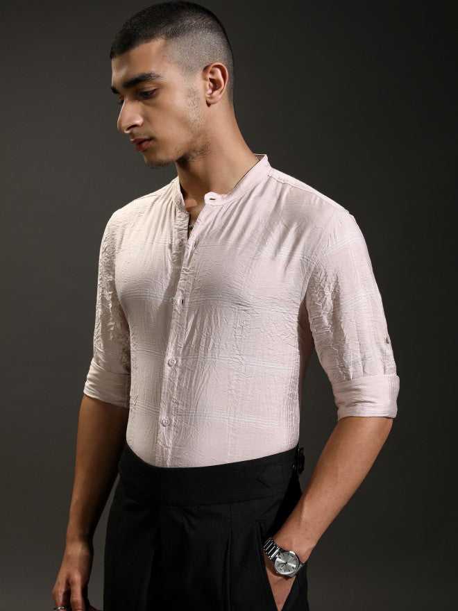 Highlander Men Pink Textured Regular Fit Casual Shirt - Pink - Image 4
