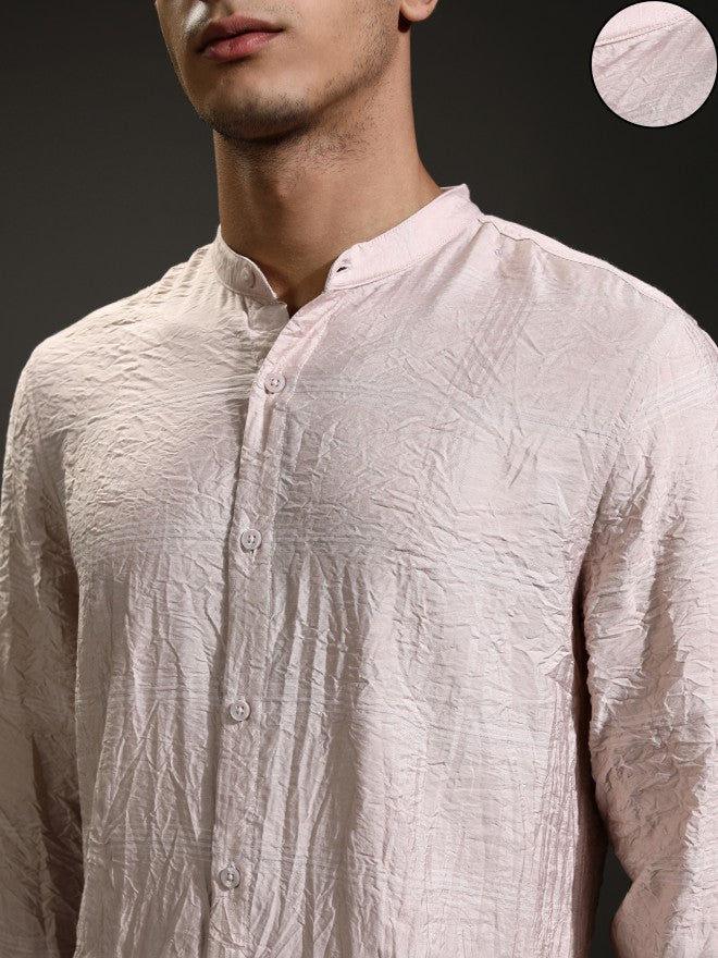 Highlander Men Pink Textured Regular Fit Casual Shirt - Pink - Image 5