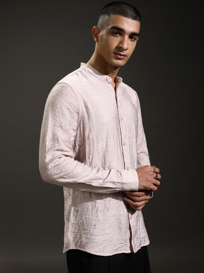 Highlander Men Pink Textured Regular Fit Casual Shirt - Pink - Image 6