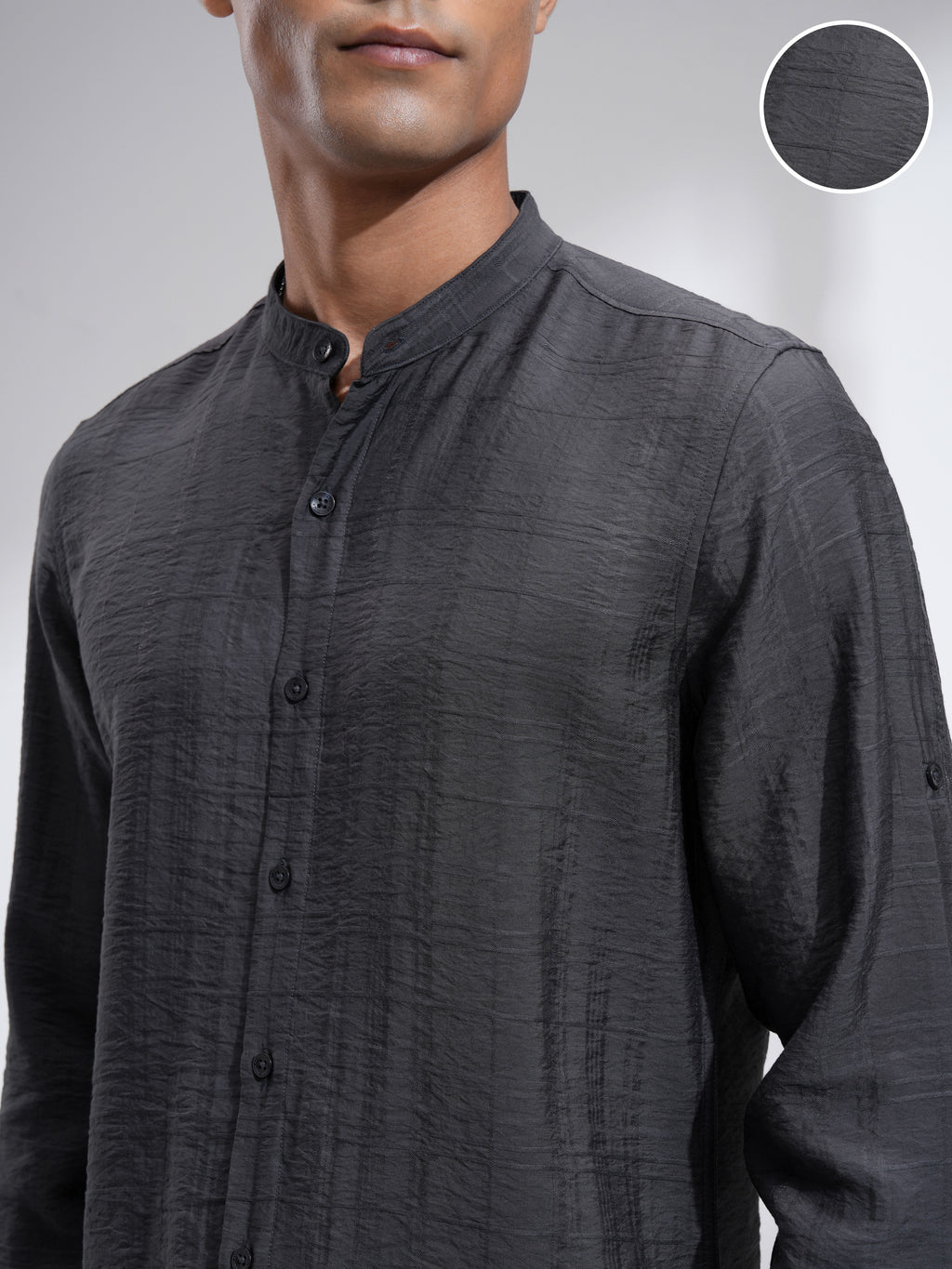 Highlander Men Grey Textured Regular Fit Casual Shirt - Grey - Image 5