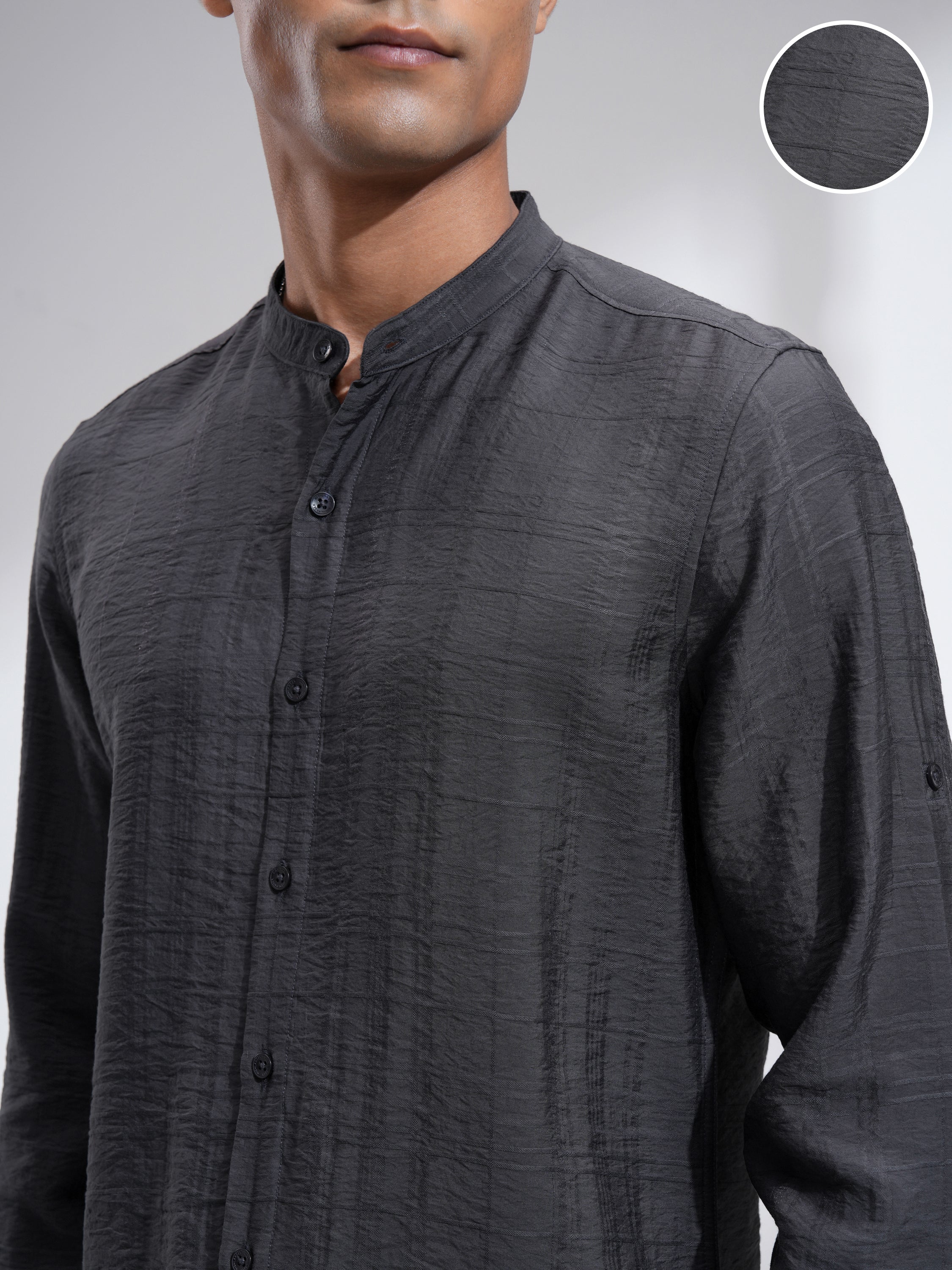 Highlander Men Grey Textured Regular Fit Casual Shirt - Grey - Image 5
