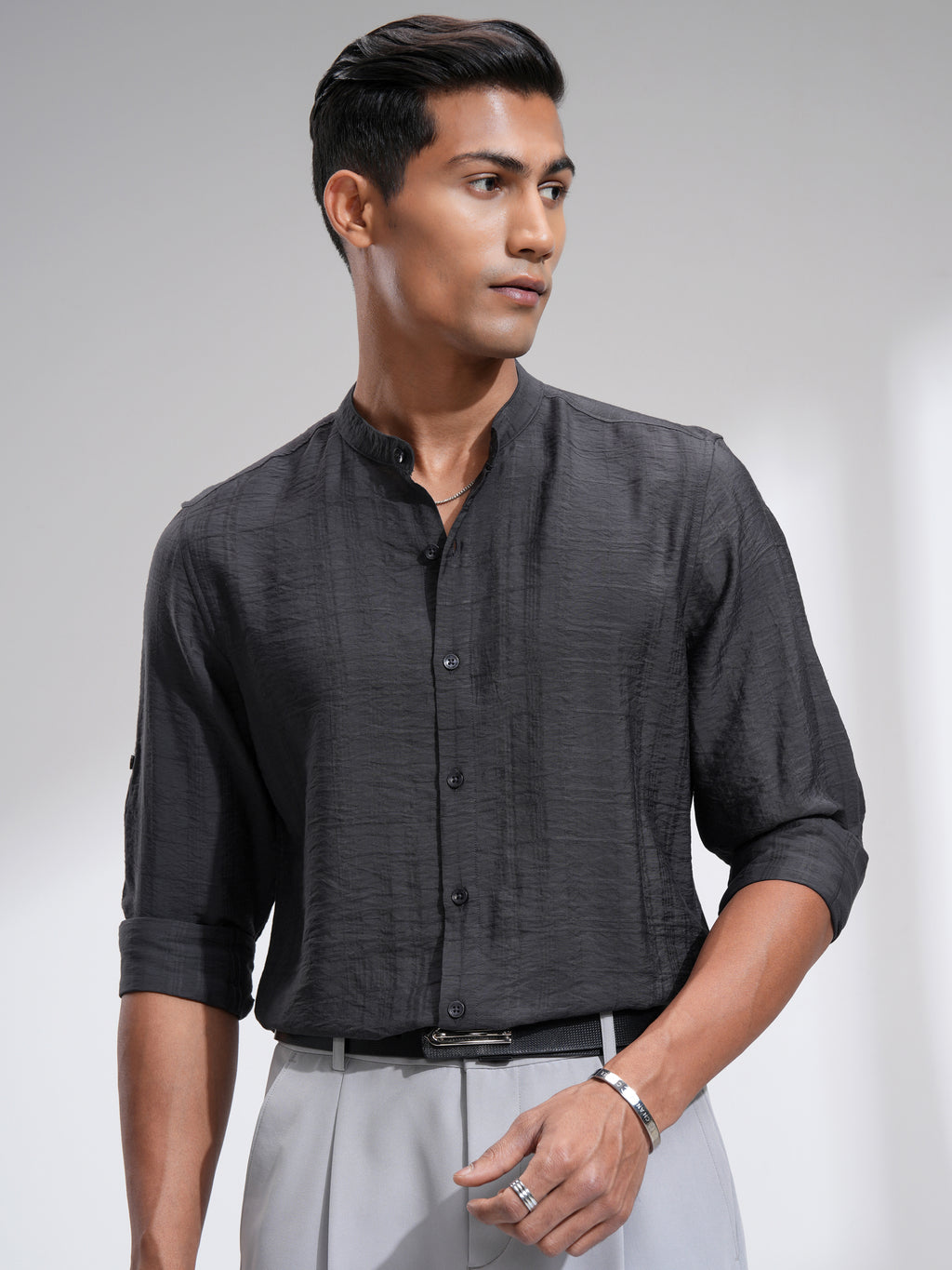 Highlander Men Grey Textured Regular Fit Casual Shirt - Grey - Image 6