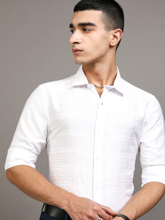 Highlander Men White Checked Slim Fit Casual Shirt - White - Image 1