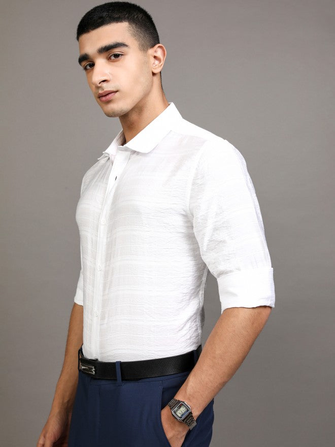 Highlander Men White Checked Slim Fit Casual Shirt - White - Image 4