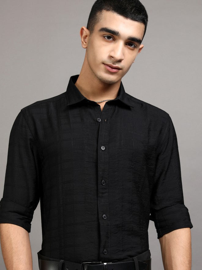 Highlander Men Black Checked Slim Fit Casual Shirt - Black - Image 1