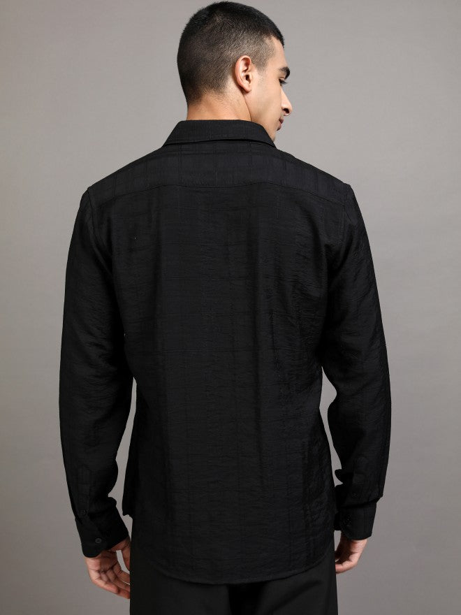 Highlander Men Black Checked Slim Fit Casual Shirt - Black - Image 3