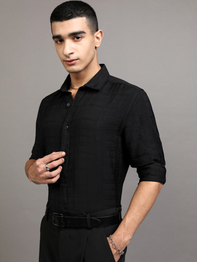 Highlander Men Black Checked Slim Fit Casual Shirt - Black - Image 4