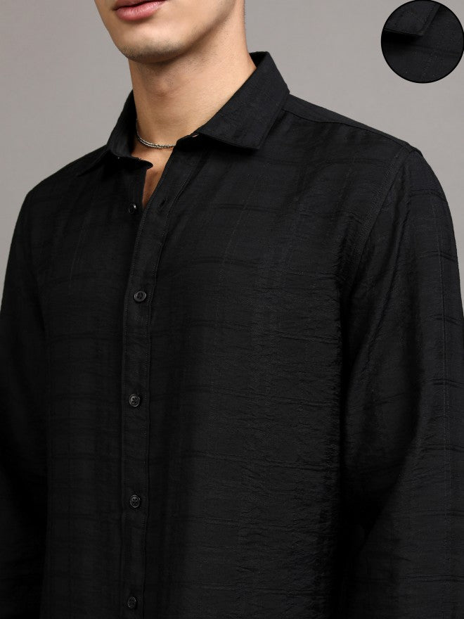 Highlander Men Black Checked Slim Fit Casual Shirt - Black - Image 5
