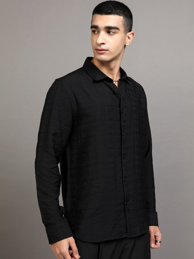 Highlander Men Black Checked Slim Fit Casual Shirt - Black - Image 6