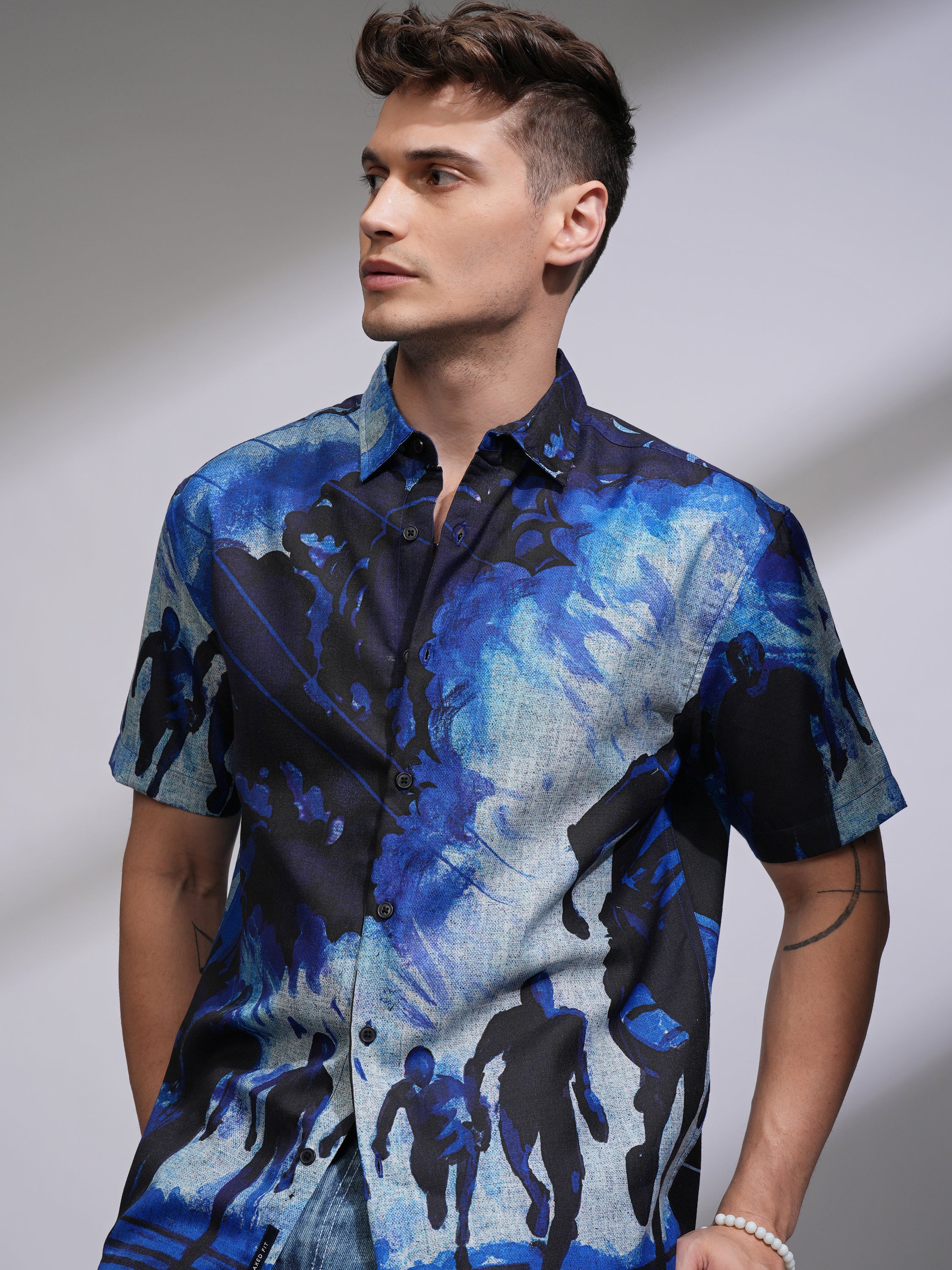 Highlander Men Blue Printed Relaxed Fit Casual Shirt - Blue - Image 1