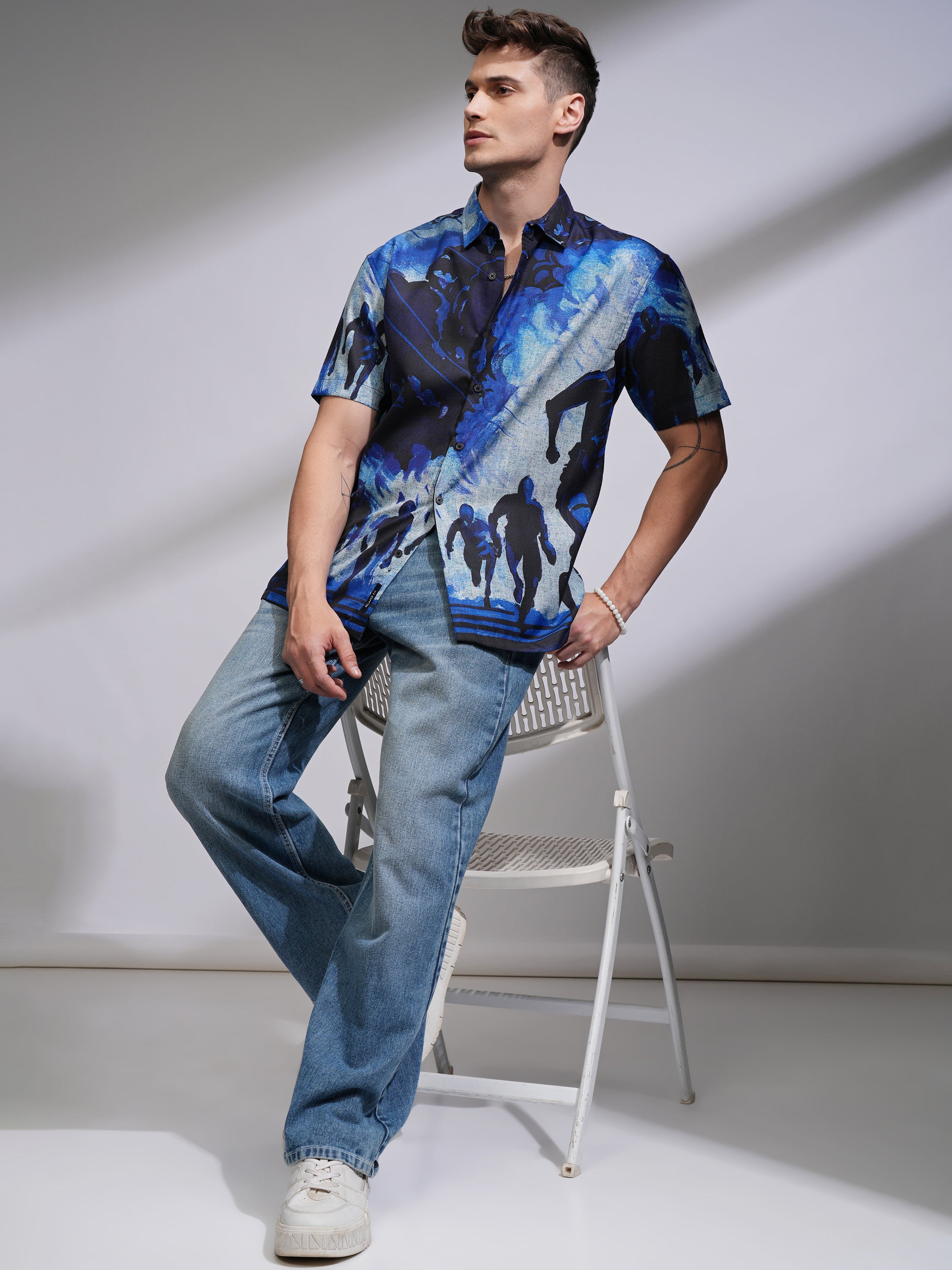 Highlander Men Blue Printed Relaxed Fit Casual Shirt - Blue - Image 2