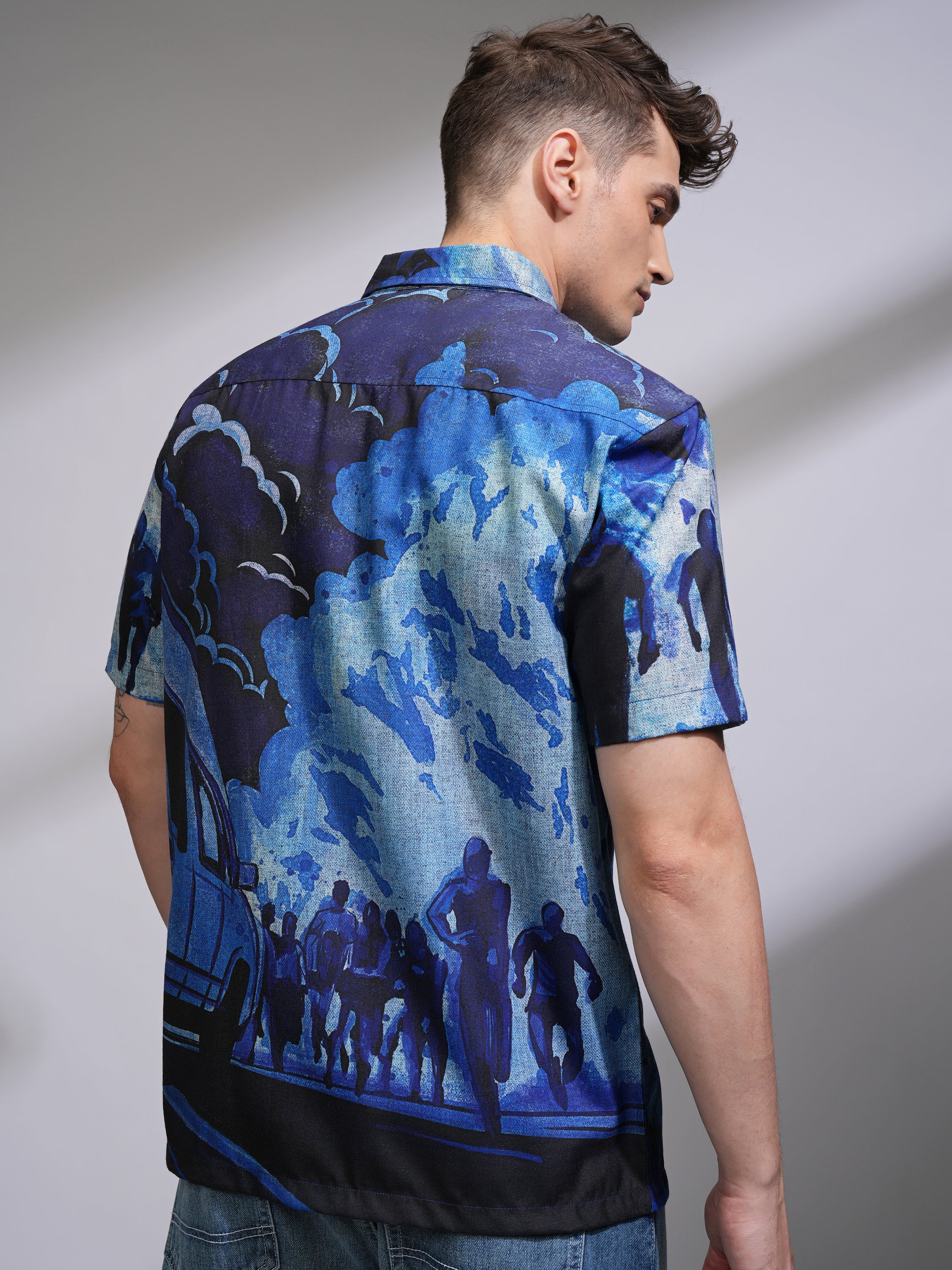 Highlander Men Blue Printed Relaxed Fit Casual Shirt - Blue - Image 3