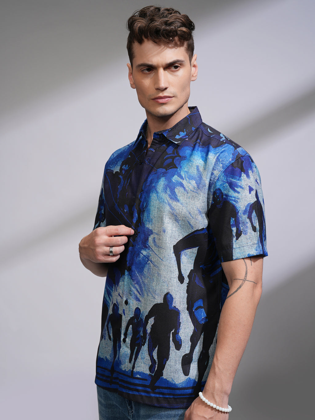 Highlander Men Blue Printed Relaxed Fit Casual Shirt - Blue - Image 4