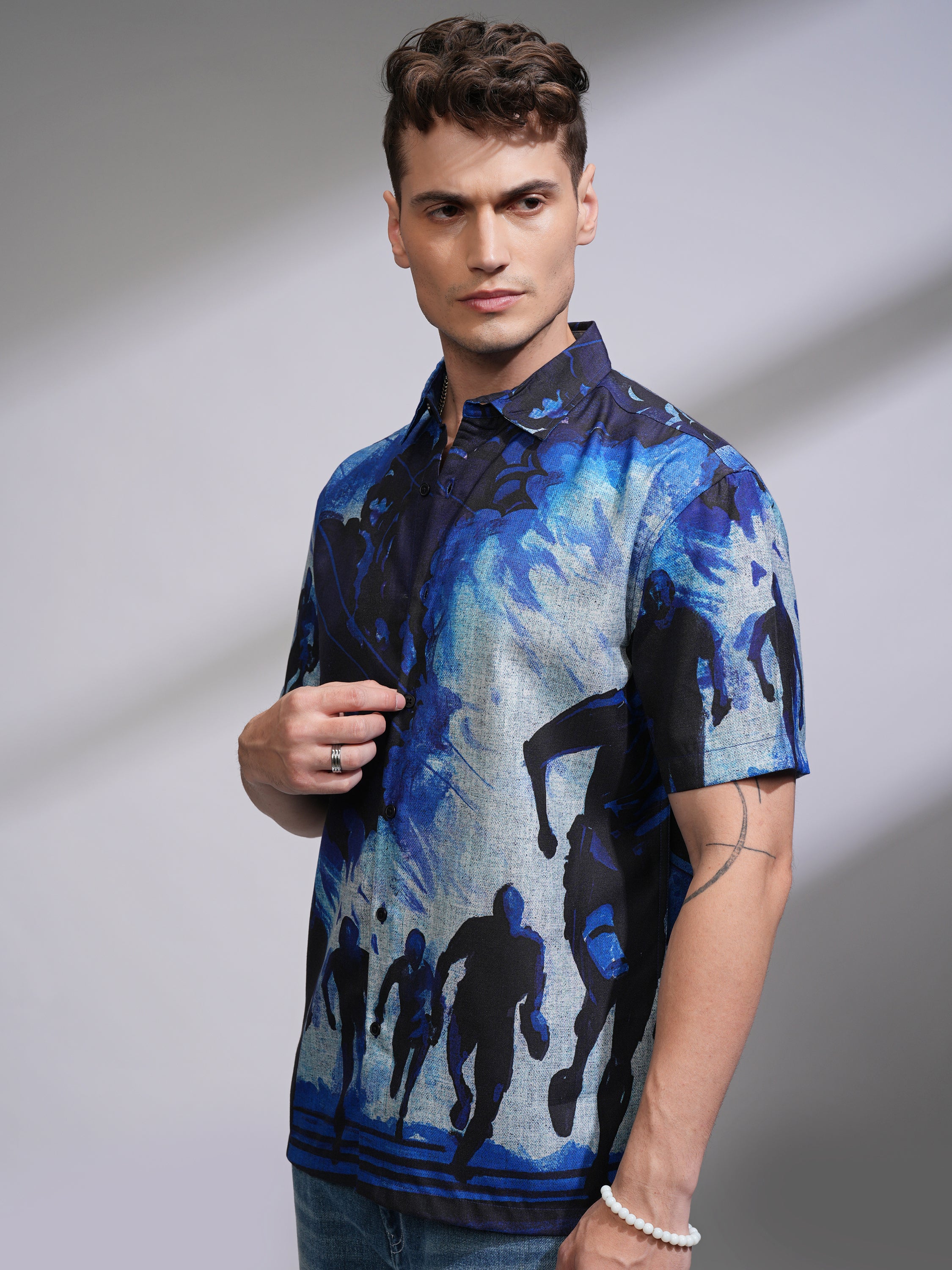 Highlander Men Blue Printed Relaxed Fit Casual Shirt - Blue - Image 4