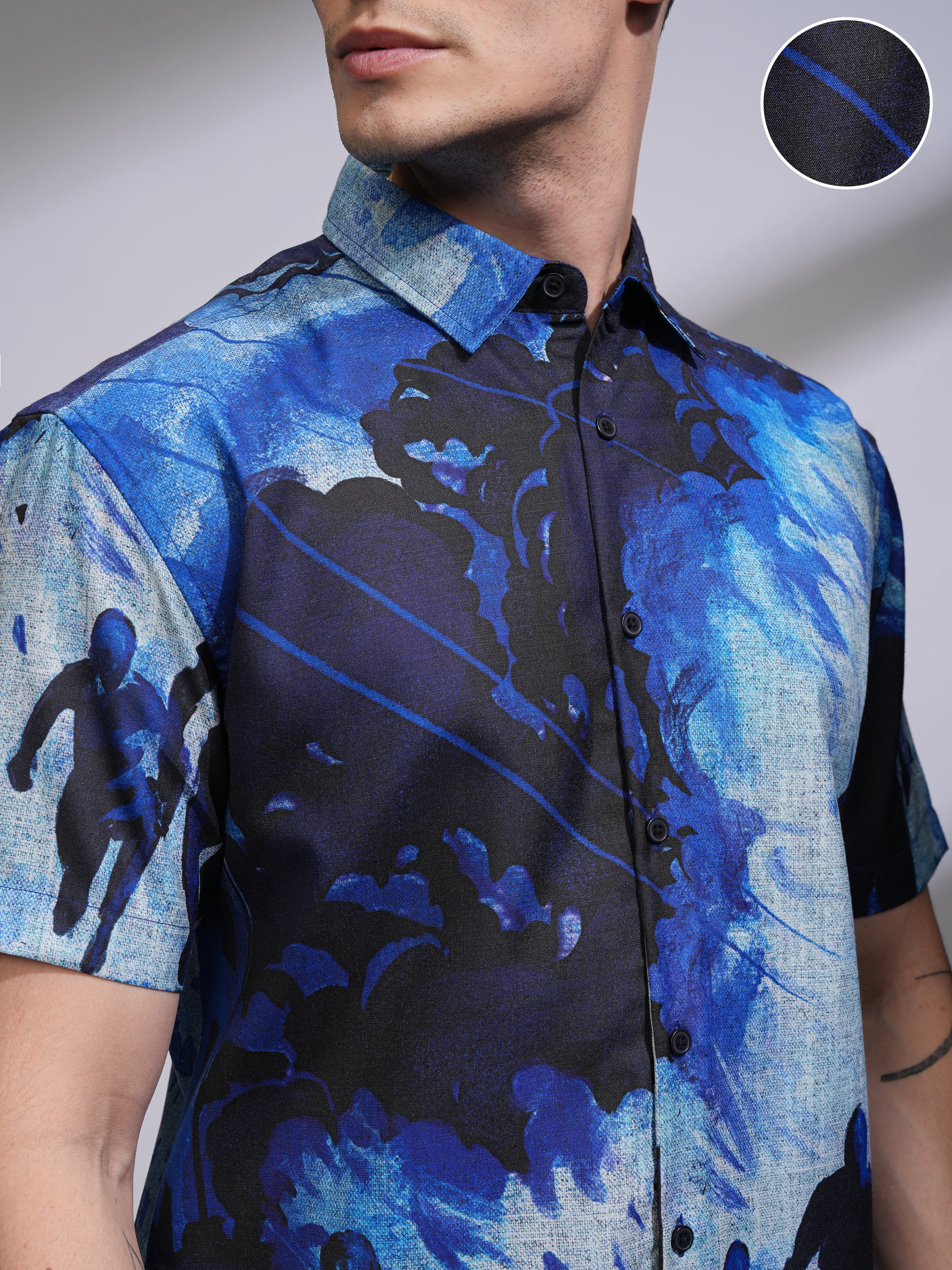 Highlander Men Blue Printed Relaxed Fit Casual Shirt - Blue - Image 5