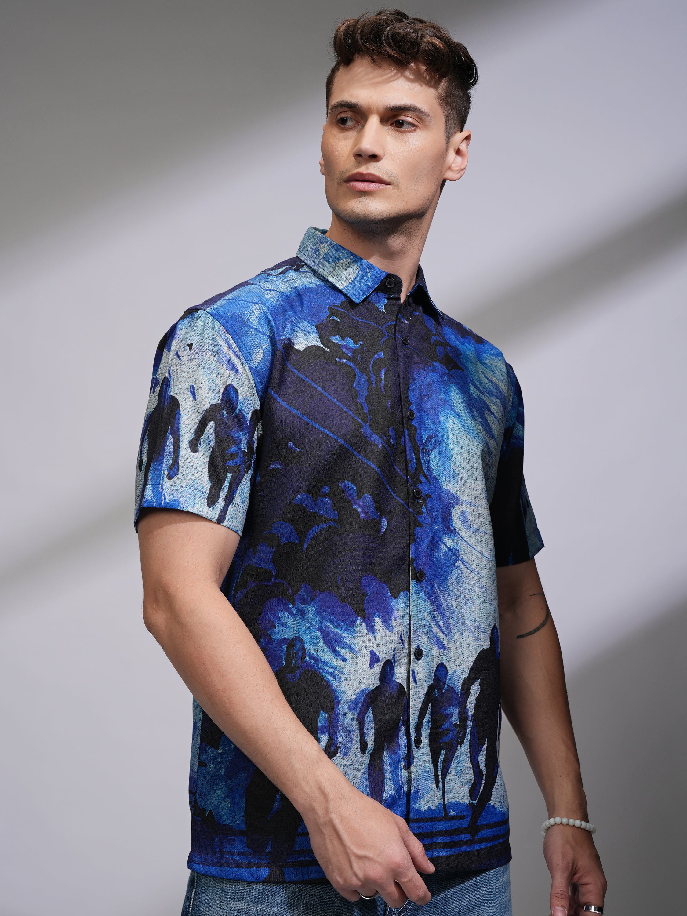 Highlander Men Blue Printed Relaxed Fit Casual Shirt - Blue - Image 6