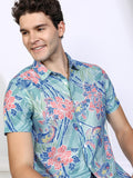 Highlander Men Teal Printed Regular Fit Casual Shirt - Teal - Image 1