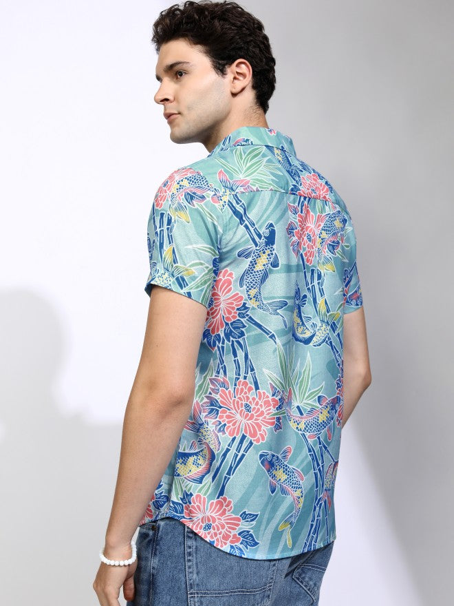 Highlander Men Teal Printed Regular Fit Casual Shirt - Teal - Image 3