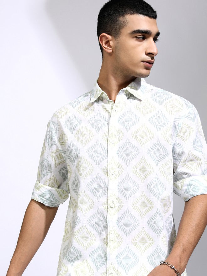 Highlander Men White Printed Relaxed Fit Casual Shirt - White - Image 1