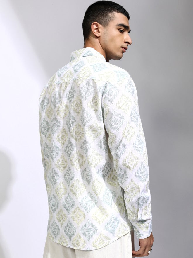 Highlander Men White Printed Relaxed Fit Casual Shirt - White - Image 3