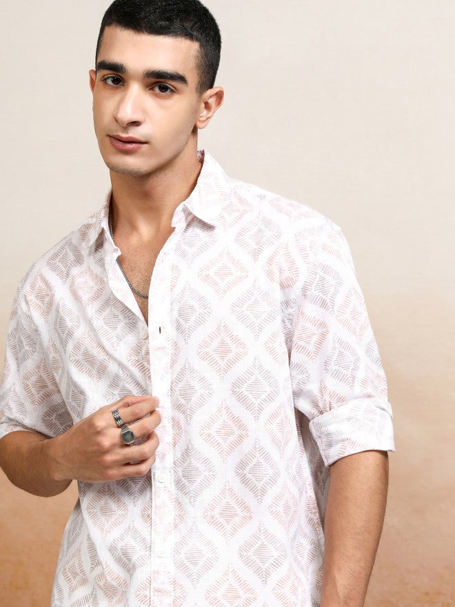 Highlander Men White Printed Relaxed Fit Casual Shirt - White - Image 1