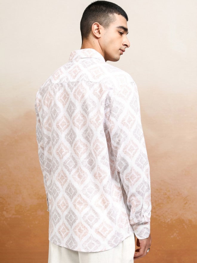 Highlander Men White Printed Relaxed Fit Casual Shirt - White - Image 3
