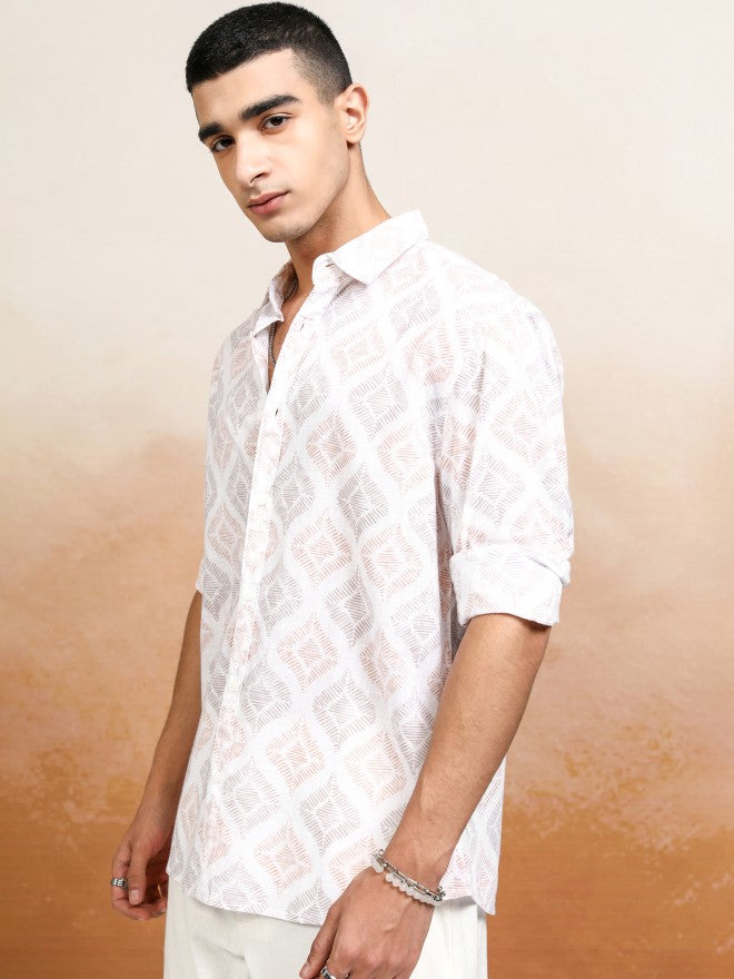 Highlander Men White Printed Relaxed Fit Casual Shirt - White - Image 4