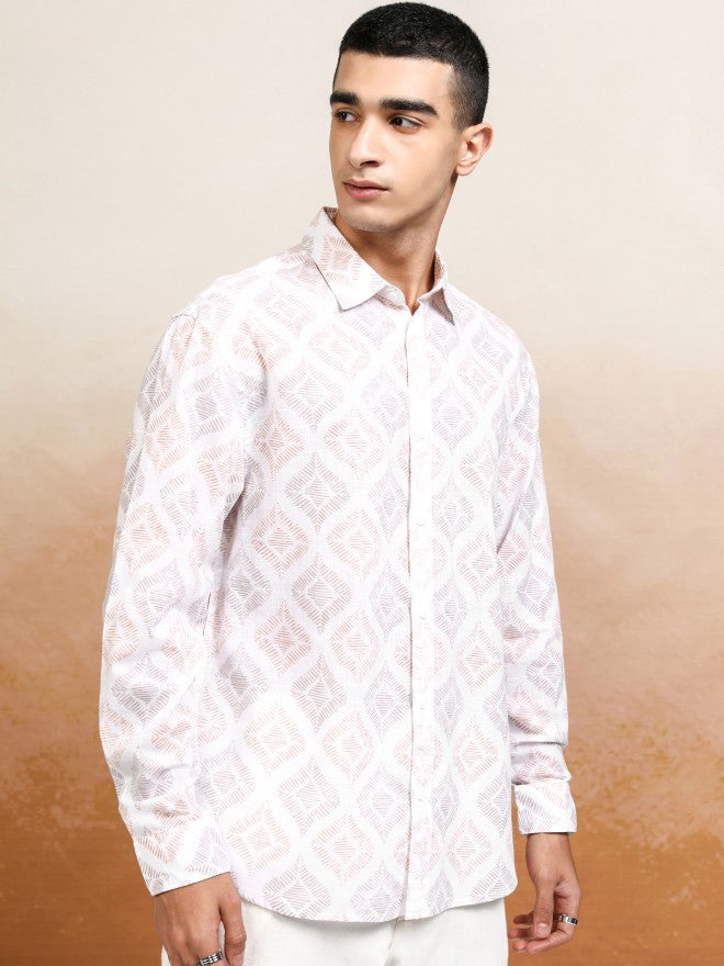 Highlander Men White Printed Relaxed Fit Casual Shirt - White - Image 6