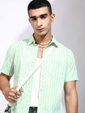 Highlander Men Green Striped Regular Fit Casual Shirt - Green - Image 1