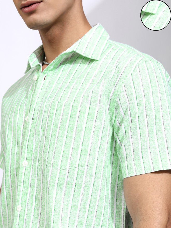 Highlander Men Green Striped Regular Fit Casual Shirt - Green - Image 5
