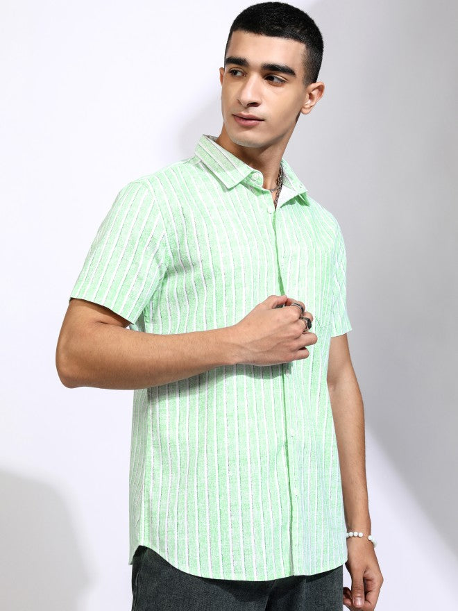 Highlander Men Green Striped Regular Fit Casual Shirt - Green - Image 6