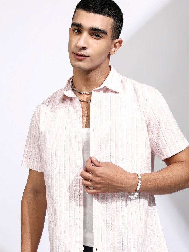 Highlander Men Pink Striped Regular Fit Casual Shirt - Pink - Image 1