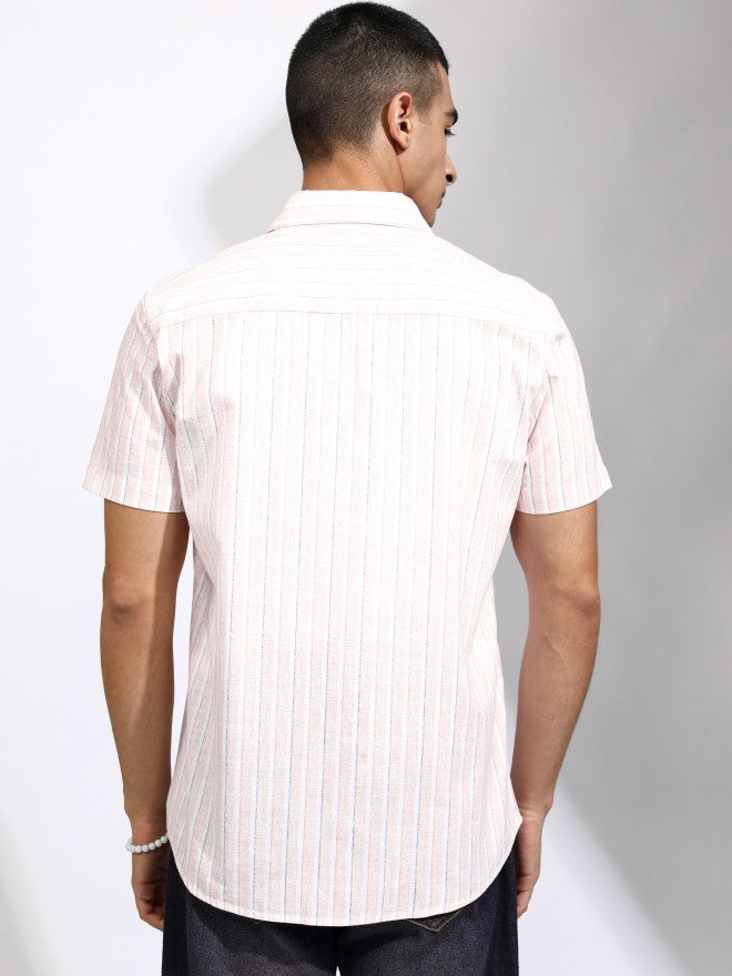 Highlander Men Pink Striped Regular Fit Casual Shirt - Pink - Image 3