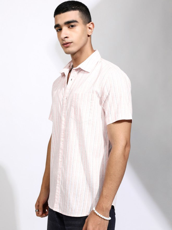 Highlander Men Pink Striped Regular Fit Casual Shirt - Pink - Image 4
