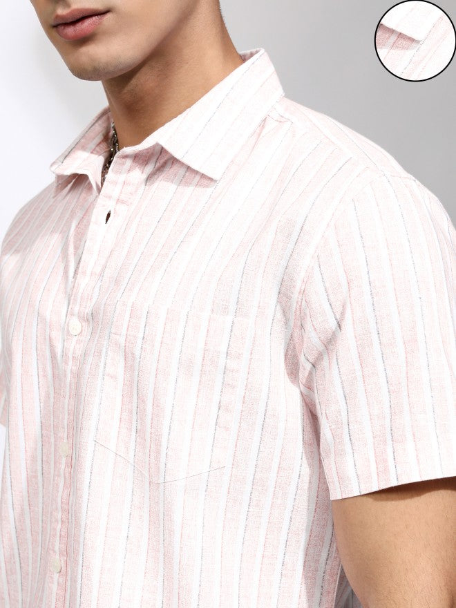 Highlander Men Pink Striped Regular Fit Casual Shirt - Pink - Image 5