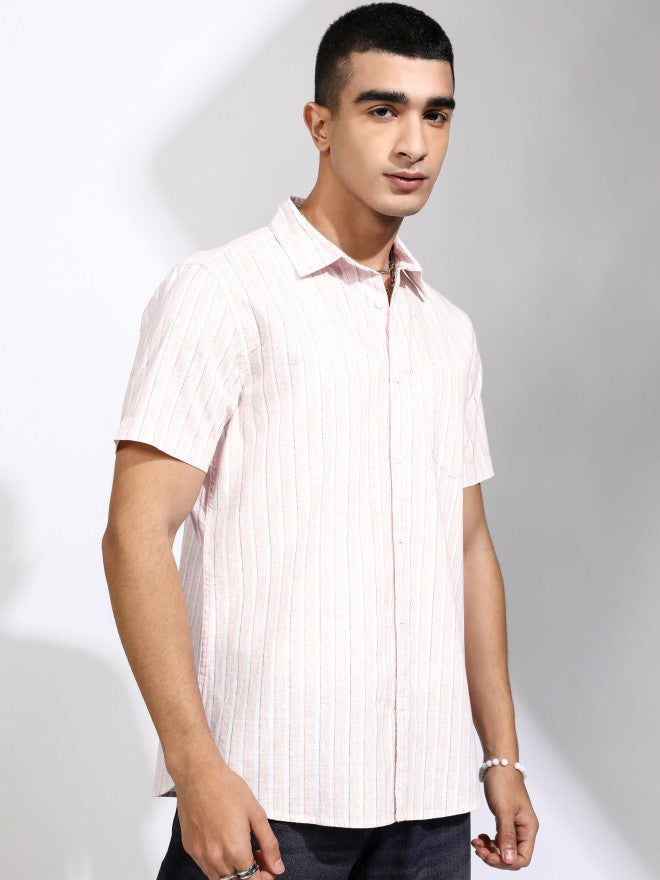 Highlander Men Pink Striped Regular Fit Casual Shirt - Pink - Image 6