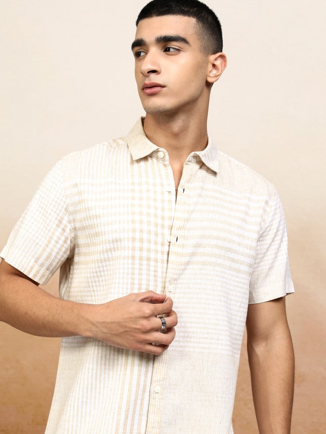 Highlander Men Beige Checked Regular Fit Casual Shirt - Beige - Image 1