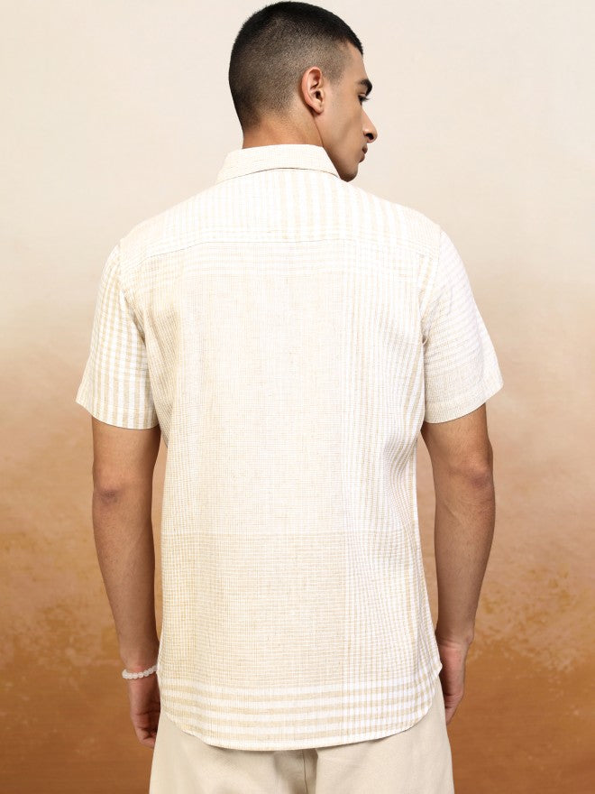 Highlander Men Beige Checked Regular Fit Casual Shirt - Beige - Image 3