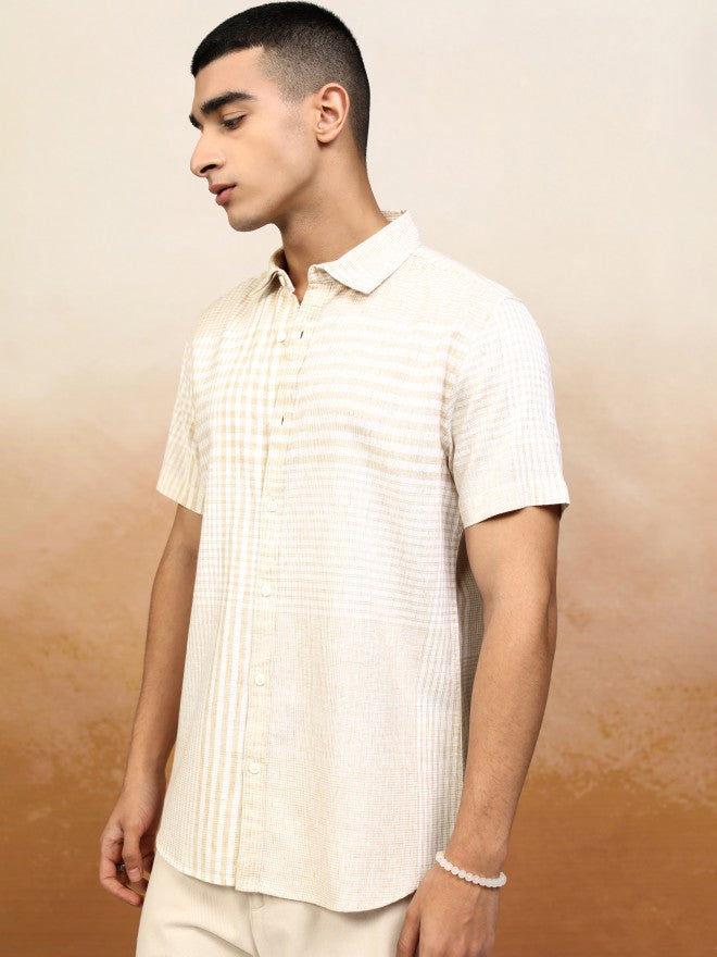 Highlander Men Beige Checked Regular Fit Casual Shirt - Beige - Image 4