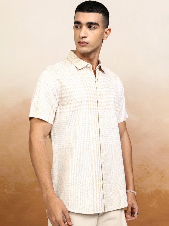 Highlander Men Beige Checked Regular Fit Casual Shirt - Beige - Image 6