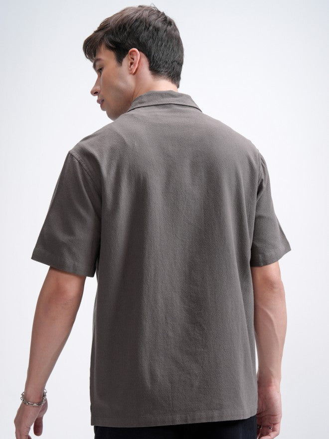 Highlander Men Grey Solid Relaxed Fit Casual Shirt - Grey - Image 3