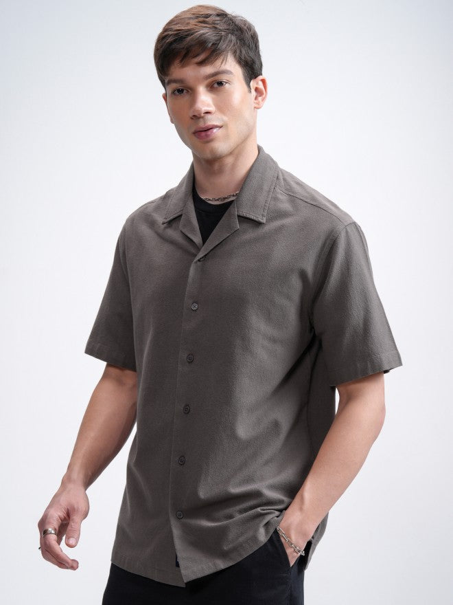 Highlander Men Grey Solid Relaxed Fit Casual Shirt - Grey - Image 4