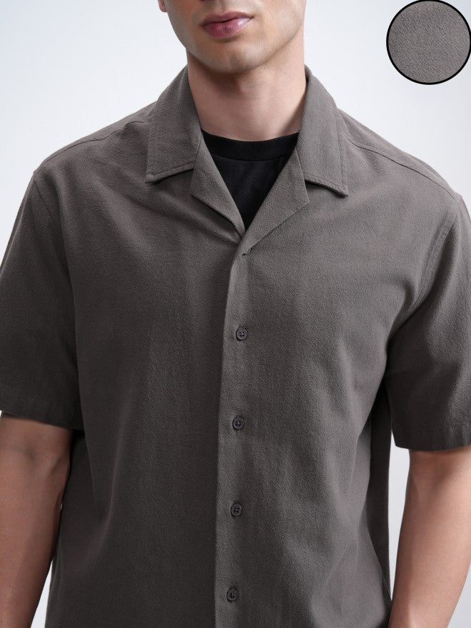 Highlander Men Grey Solid Relaxed Fit Casual Shirt - Grey - Image 5