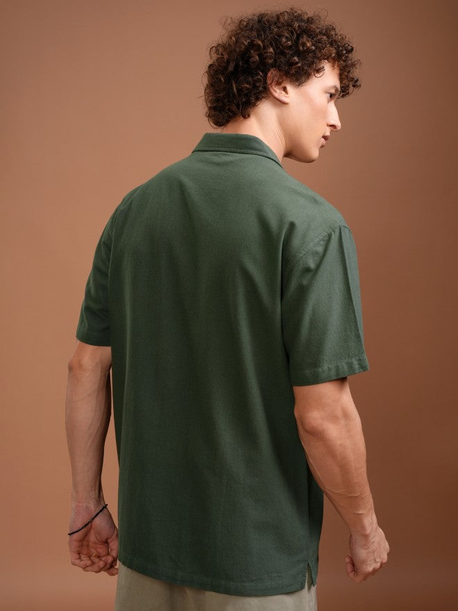 Highlander Men Green Solid Relaxed Fit Casual Shirt - Green - Image 3